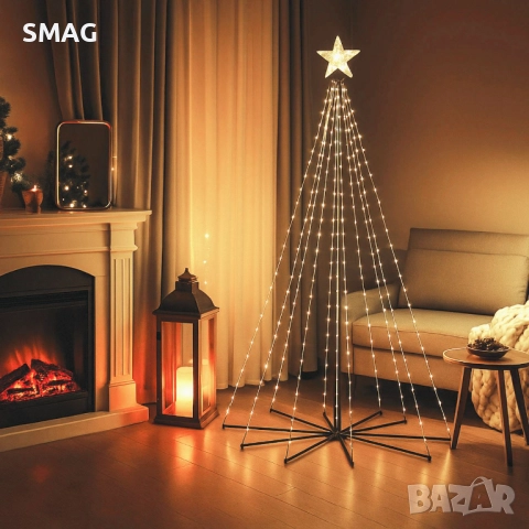 Черна коледна елха конус с 627 топло бели LED светлини_1253812