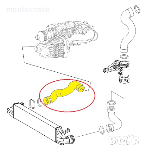 Маркуч интеркулер Mercedes W203 C-Class (2000-2007г.) A2035280782 / A 203 528 07 82, снимка 4 - Части - 53016703