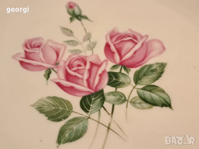 плитко немско порцеланово плато с рози 18/5, снимка 4 - Сервизи - 49260465