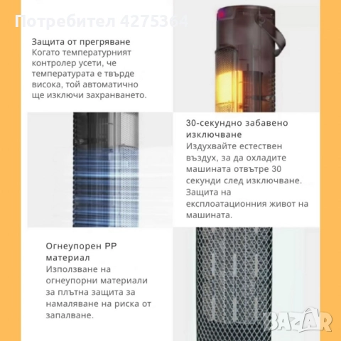 Вентилаторна печка 2-в-1 с керамичен нагревател, осцилация 60°, дистанционно и LED дисплей – 1500W, , снимка 4 - Отоплителни печки - 52261883