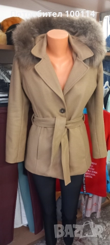 Дамско палто с качулка с естествен пух в 4 цвята, снимка 2 - Палта, манта - 52233731