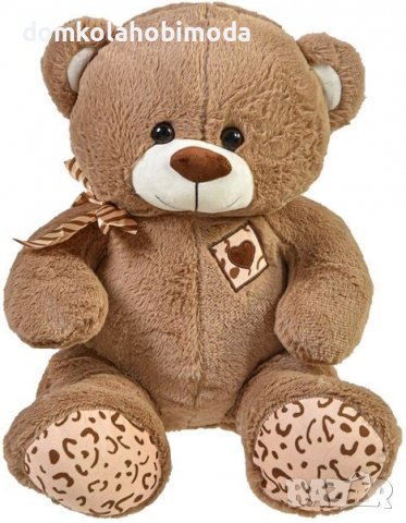 Седнало плюшено мече кафяво с панделка, 32х32х40см