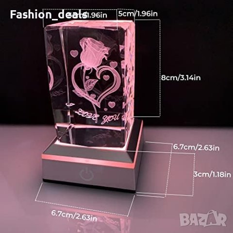 Нова 3D роза и сърце Кристал Многоцветна нощна светлина/Декорация Подарък, снимка 4 - Други - 41444662