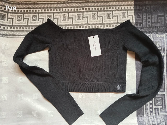 CALVIN KLEIN JEANS Блуза с лиосел с голо рамо, снимка 2 - Блузи с дълъг ръкав и пуловери - 50742175