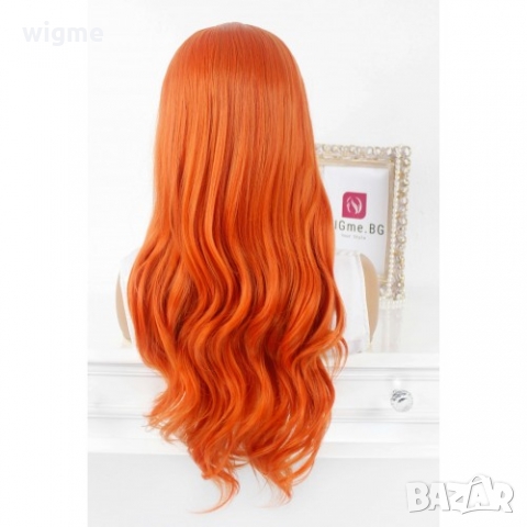 Дълга чуплива яркорижава / оранжева лейс фронт перука Джинджър, снимка 4 - Аксесоари за коса - 36057463