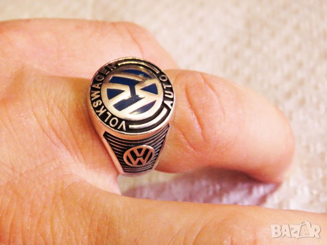 стар мъжки сребърен пръстен на голямата марка за автомобили  фолксваген, Volkswagen, снимка 2 - Пръстени - 35866303