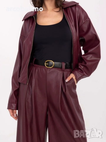 Дамски кожени панталони с плисета и колан, 5цвята , снимка 9 - Панталони - 52160814