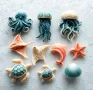 морски животни медуза октопод делфин костенурка морска звезда мида силиконов молд форма фондан гипс, снимка 3