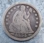 Сребърна монета 1 Дайм 1854 г. Америка, снимка 2
