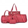 Червена дамска чанта от Еко кожа - Елегантен Комплект от 6 части