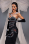 Класна дълга черна рокля с украсена с кристали,камъни в сребристо , снимка 1