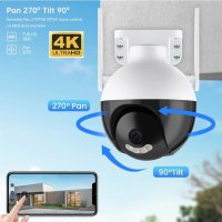 4K SUPER ULTRA HD 8MPx PTZ 5хZoom Wi-Fi Следяща Камера Микрофон Карта Памет Слот PIR Сензор Движение, снимка 4 - Комплекти за видеонаблюдение - 38690387