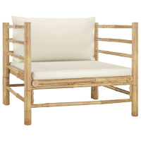 vidaXL Градински диван с кремавобели възглавници бамбук（SKU:313148, снимка 1 - Градински мебели, декорация  - 44678203