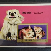 Ум ал-куейн 1972 Кучета и котки. Блок марка., снимка 1 - Филателия - 41815581