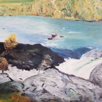 Голяма картина Планински пейзаж на К.Д. маслени бои, снимка 4 - Картини - 44432050