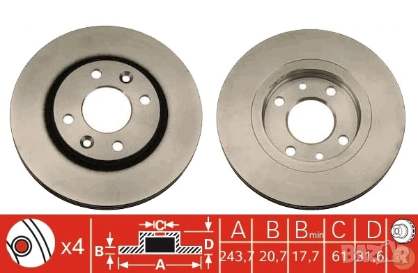Диск спирачен преден дeсен/ляв за RENAULT 21 2.1D 03.86-09.95г.№ R1211V, снимка 1