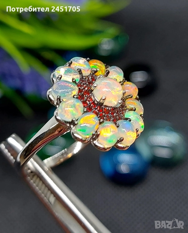 Сребърен пръстен 925 с натурални Огнени ОПАЛИ , снимка 1