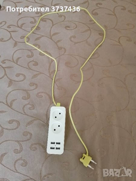 разклонител с две гнезда за ток и четири гнезда за USB , снимка 1