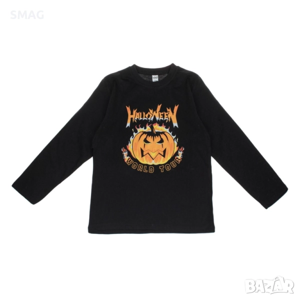 Halloween / Хелоуин блуза от памук с тиква и надпис „World Tour“_1242176, снимка 1