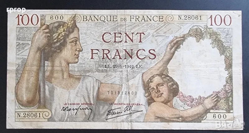 Франция. 100 франка. 1942 година., снимка 1