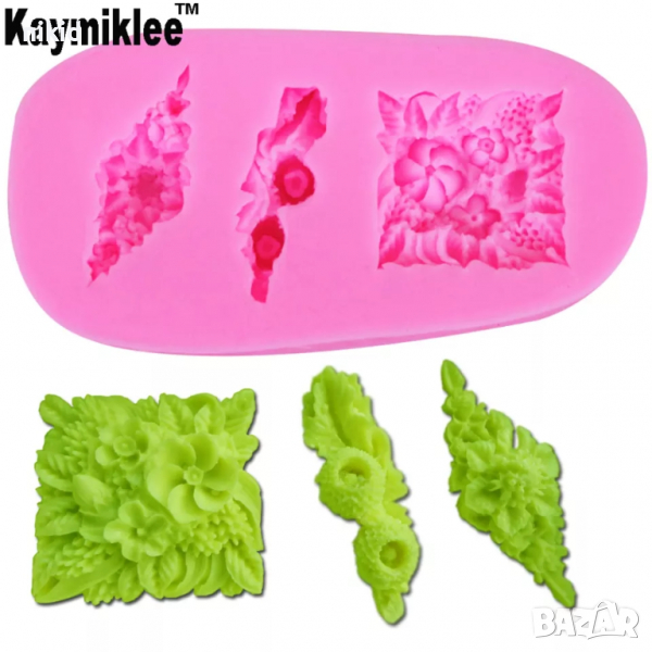троен квадрат ромб цвете силиконов молд форма за фондан , снимка 1