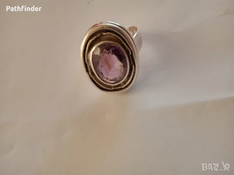 Дизайнерски сребърен пръстен с голям камък, снимка 1