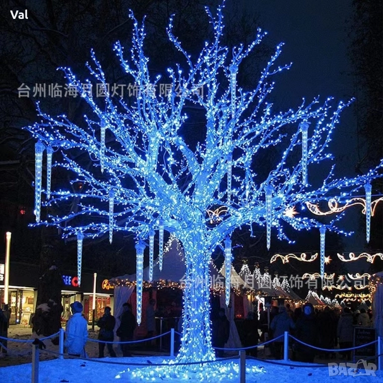 Коледна светеща украса тип падащ сняг/светеща висулка 42см/Бяла светлина/8 бр. висулки, снимка 1