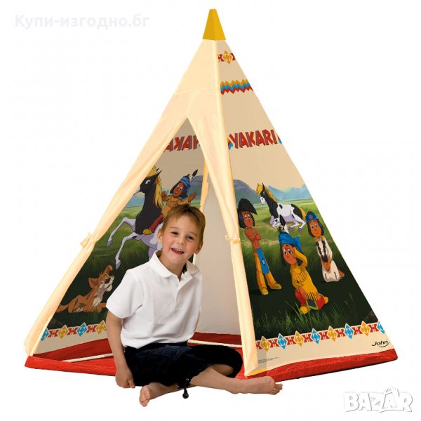John Yakari Teepee, индианска Палатка за игра, Къща за игра с отпечатан мотив за деца, Бежов цвят, снимка 1