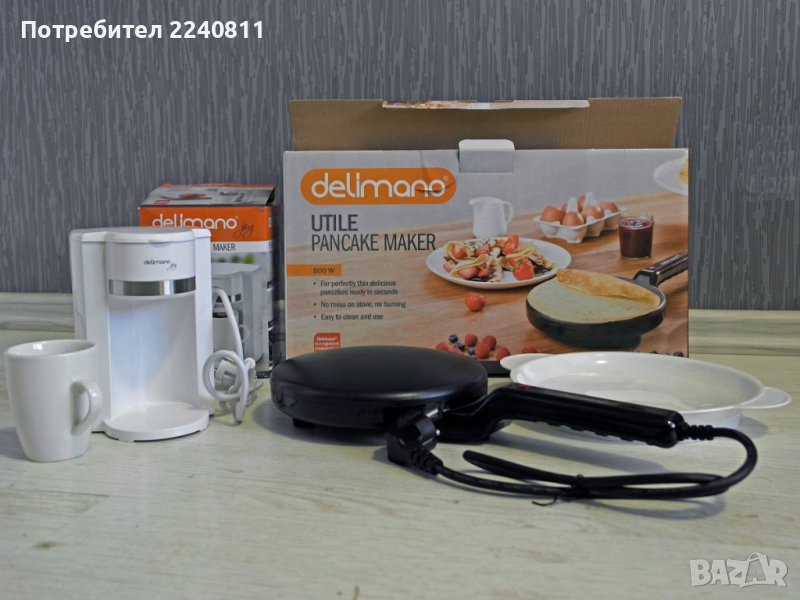 Комплект уред за палачинки и кафемашина Delimano, снимка 1