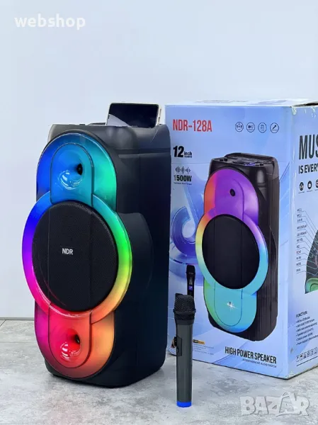 Мощна Tонколона TWS с 12 инча говорител, безжичен микрофон и дистанционно, 1500W, снимка 1