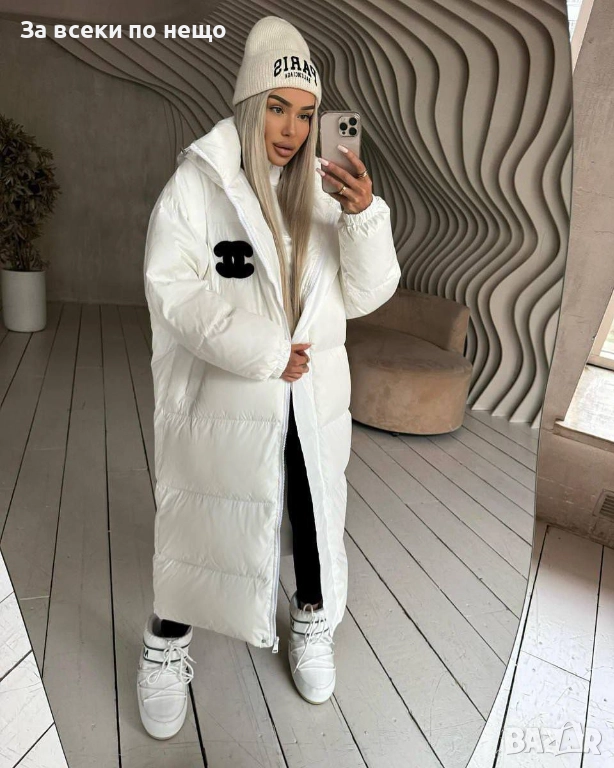 Chanel Дамско Бяло Дълго Зимно Яке С Качулка Шанел Код A1166, снимка 1