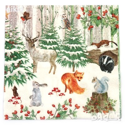 10 бр Горски животни зимна картина парти салфетки рожден ден, снимка 1