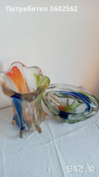  мурано стъкло - ваза и купа , снимка 1