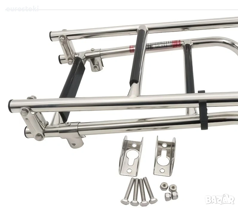 Стълба за лодка, 4 стъпала, неръждаема стомана, сгъваема, сребриста. 88 см, снимка 1