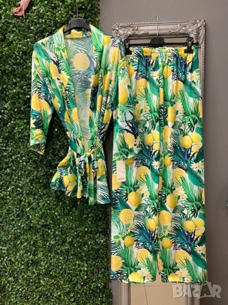 дамски сатенен комплект риза и панталон , снимка 1