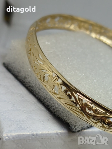 Нова 14К златна твърда гривна, класически модел 13.36 гр , снимка 4 - Гривни - 52703926