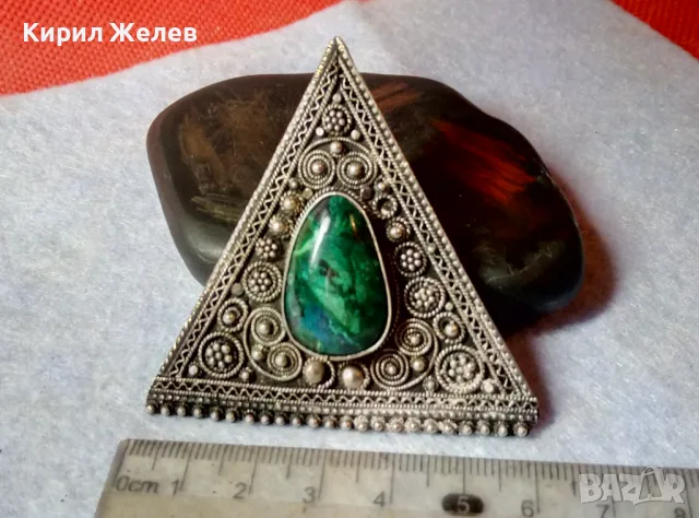ПРЕЛЕСТНА СТАРИННА СКЪПОЦЕННА ФИЛИГРАННА СРЕБЪРНА БРОШКА ВИСОКА ПРОБА СРЕБРО с МАЛАХИТ 47540, снимка 8 - Антикварни и старинни предмети - 48476574