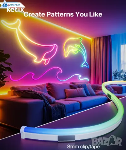 LPDISPLAY Интелигентна неонова LED светлинна лента 3m, снимка 3 - Лед осветление - 48500621