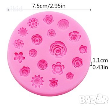 Различни дребни цветчета цветенца цветя цвете рози розички роза силиконов молд форма фондан декор, снимка 3 - Форми - 41553853