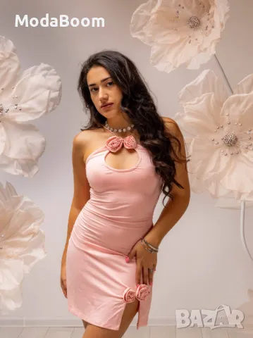 Розова къса стилна дамска рокля 