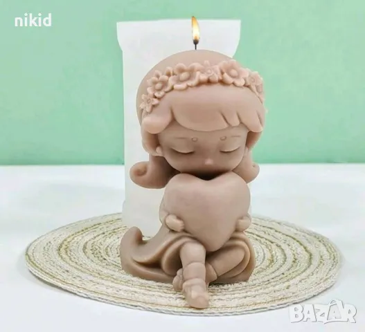 3D Момиче с букет или сърце силиконов молд смола шоколад гипс свещ декор, снимка 7 - Форми - 49215489