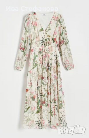 нова феерична дълга висока талия елегантна женствена рокля Reserved флорален принт цветя . 