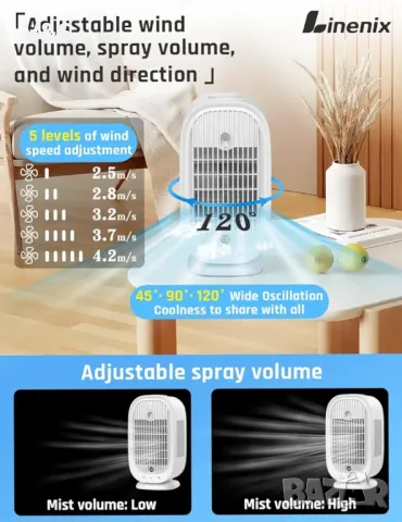 Преносим климатик, мини климатик, 4-в-1 изпарителен въздушен охладител, преносим на батерия!!!, снимка 3 - Климатици - 48801920