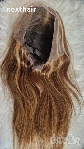 Естествена перука от бразилска коса 70–75 см – Lace Front 13x6, кафява с руси кичури, 200% плътност, снимка 11 - Аксесоари за коса - 53163180