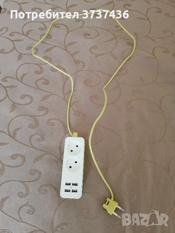 разклонител с две гнезда за ток и четири гнезда за USB , снимка 1 - USB кабели - 44412391