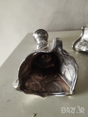 два посребрени метални свещници-комплект, снимка 4 - Други ценни предмети - 41841028