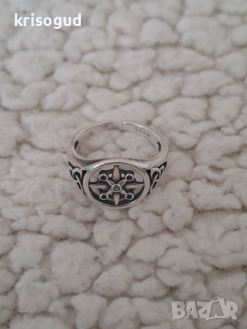 Сребърен пръстен S925 Компас с камъни и трикверта, универсален размер, снимка 2 - Пръстени - 53209858