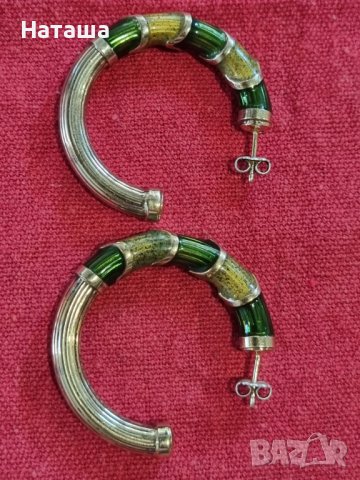 Италиански масивни сребърни позлатени обеци с цветен емайл, снимка 6 - Обеци - 41857543