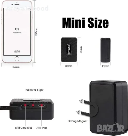 TKMARS TK913 Mini GPS Tracker – GPS локатор с магнит, проследяване в реално време и аларми, снимка 8 - Аксесоари и консумативи - 55738485