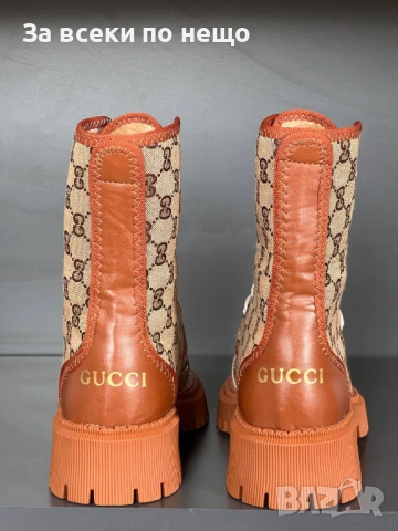 Gucci Дамски Бежови Боти С Връзки Гучи Код E1275, снимка 4 - Дамски боти - 53756150